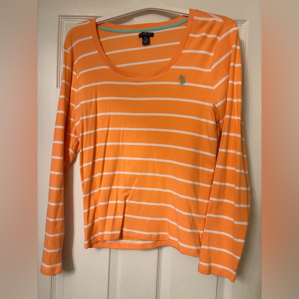 New out tags. Women’s U.S. Polo Assn. Orange Striped top. Size XXL.